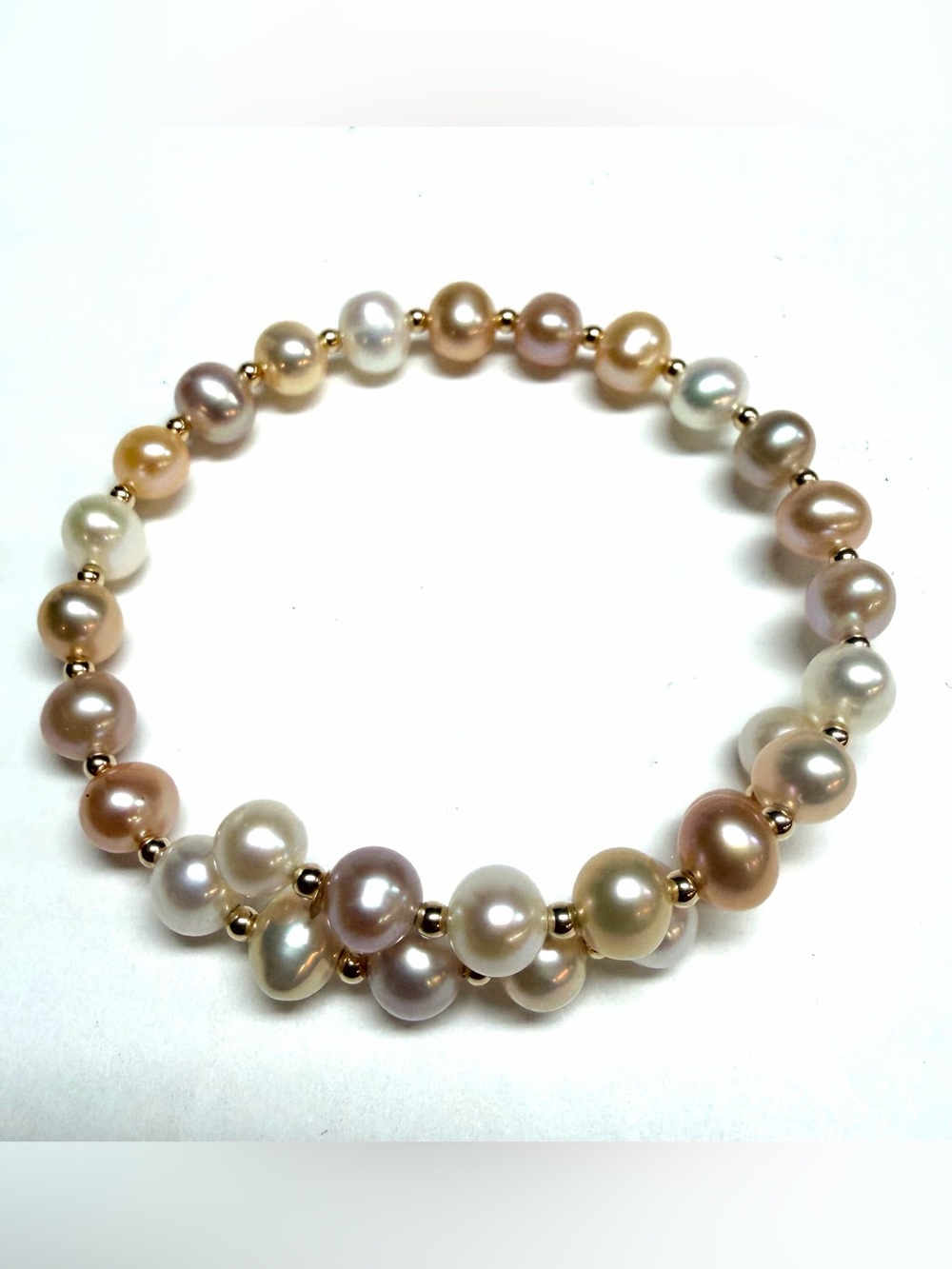 14k Yellow Gold Freshwater Multi Color Pearl And Gold Bead Wrap Bracelet